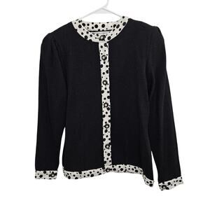 NWT 80s Vintage Anne Crimmins for Umi Black Polka Dot Trim Sweater Blazer Size S